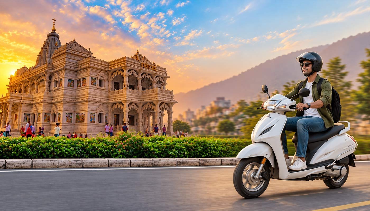 Prem Mandir temple complex Vrindavan near our Activa rental pickup point